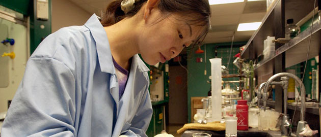 Masters in Chemistry student conducting lab work 